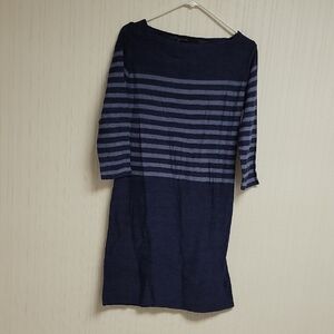 Peruvian Connection Navy/light Blue Knit Striped Dress, Women's Small